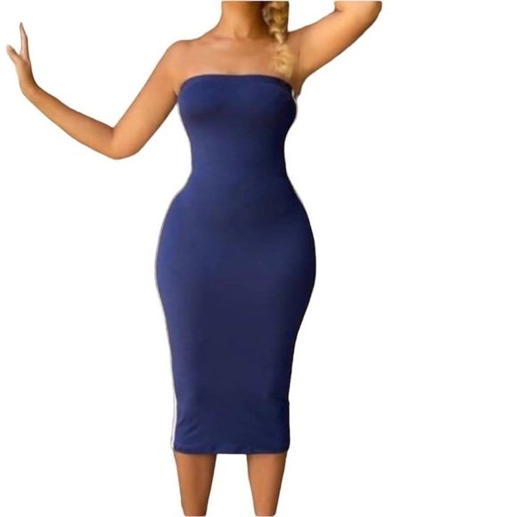 Navy and white tube dress. Small. Can also be worn as a pencil skirt - Picture 1 of 3